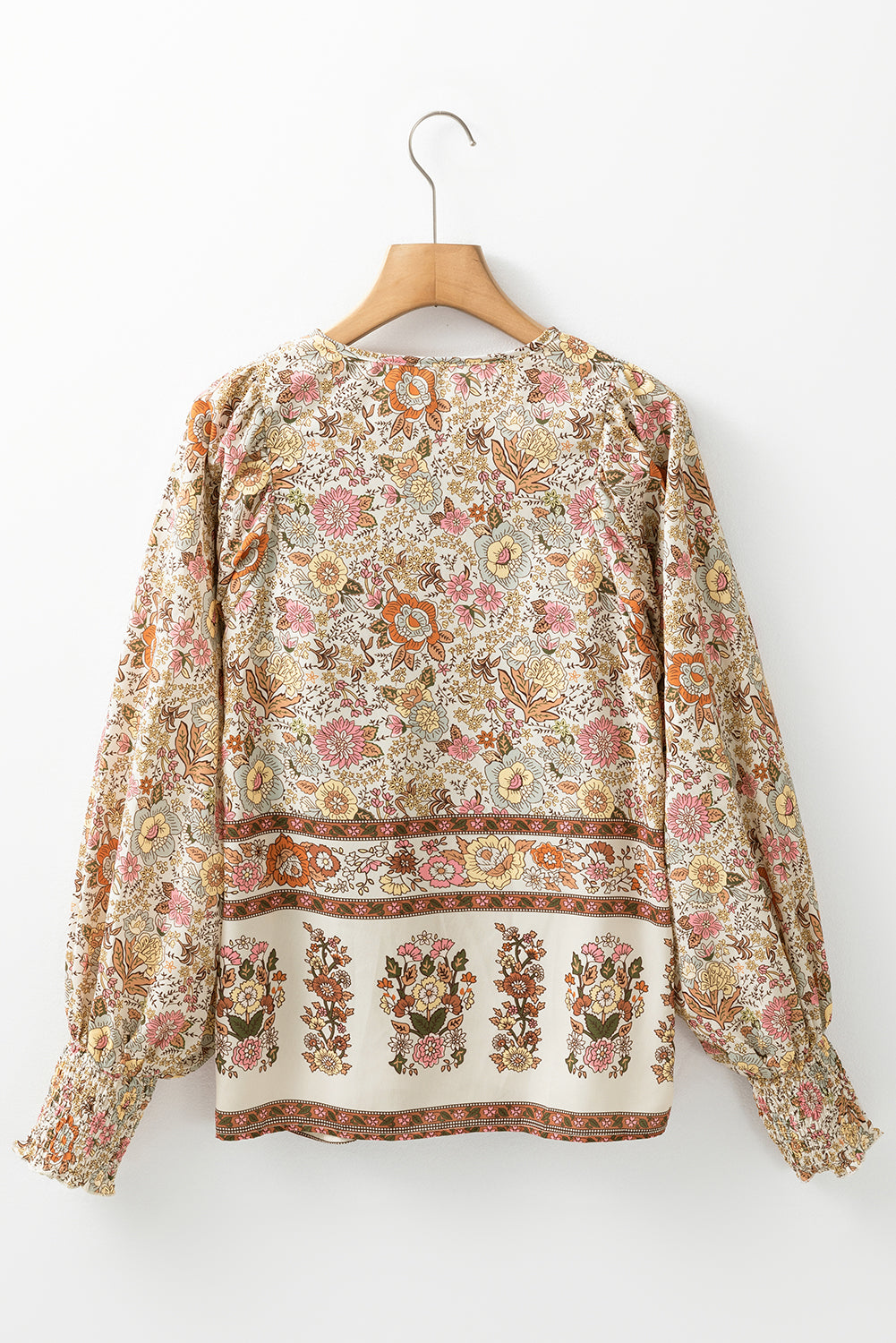 Feminine Floral Print, Lantern Sleeve Blouse