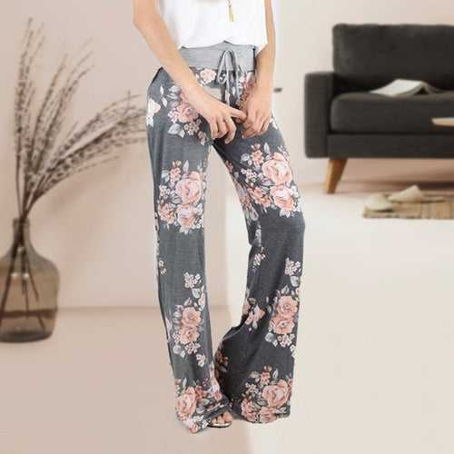 Wide-Leg Drawstring Floral Pants