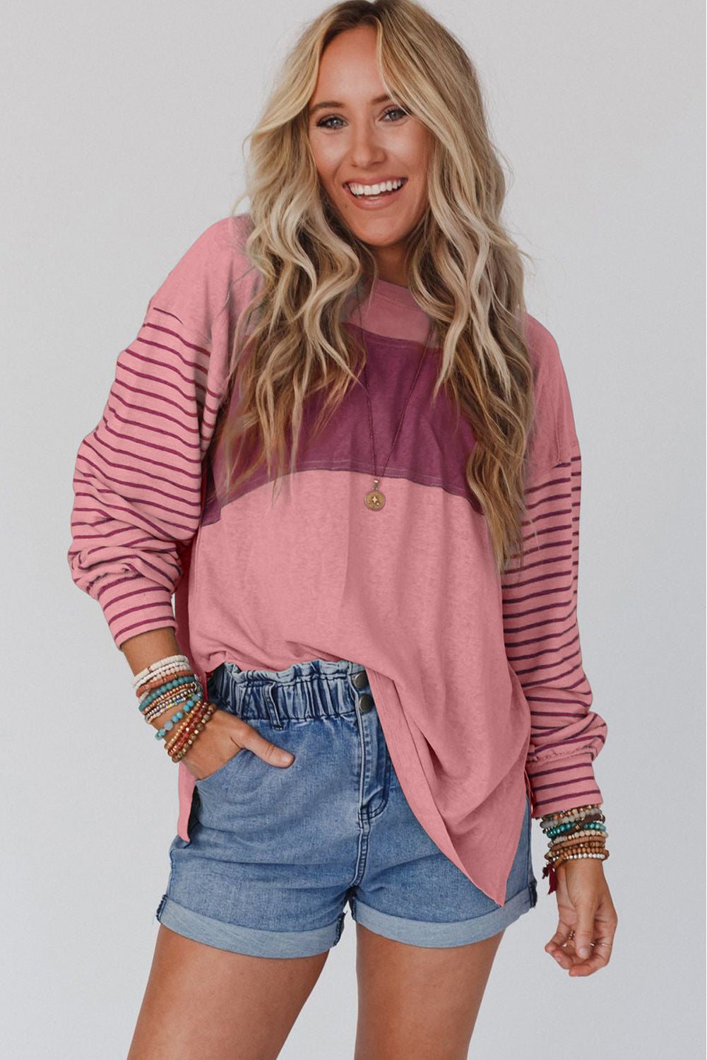 Color-blocked, Bishop Sleeve Top