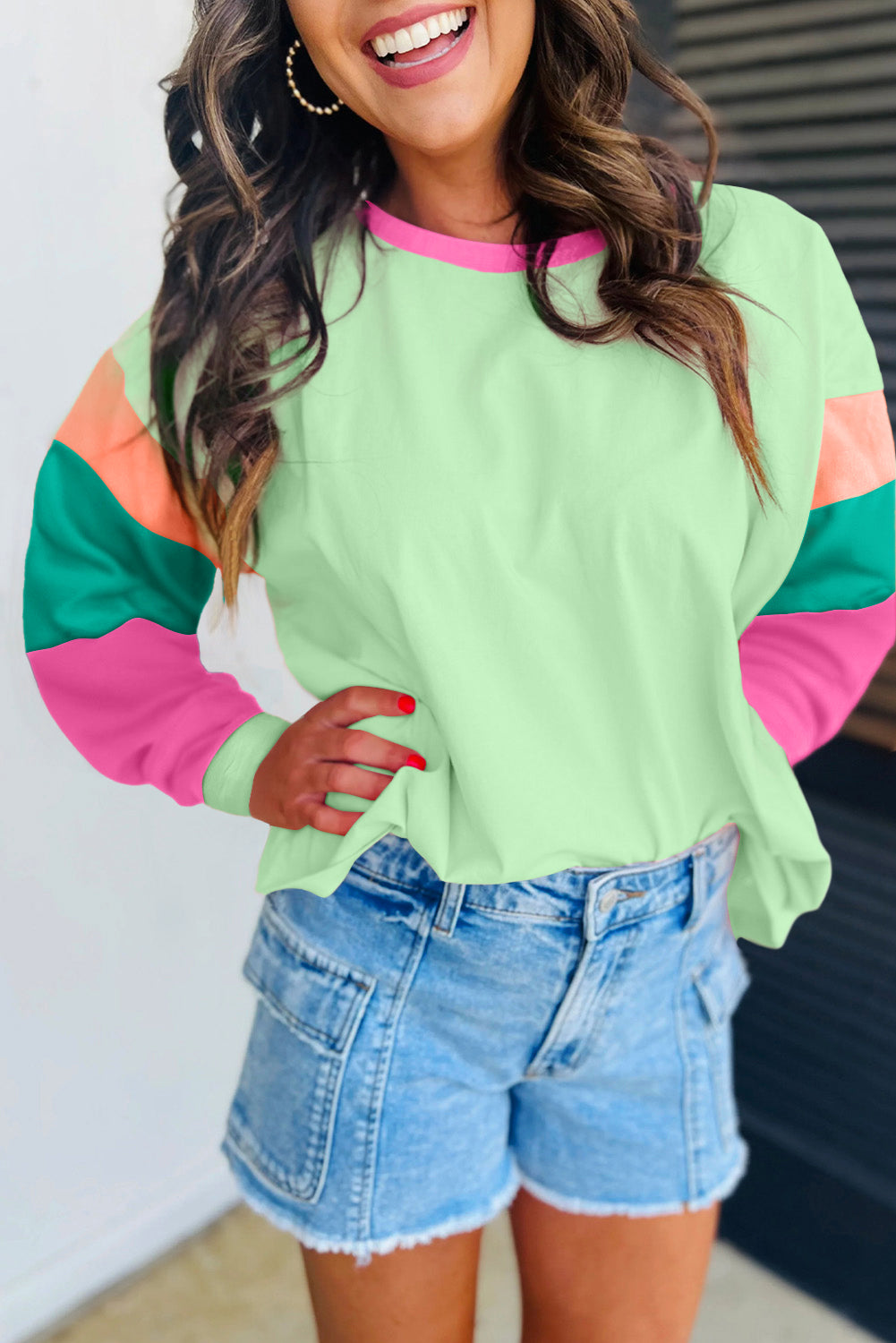 Long Sleeve, Loose-Fit Top - Patchwork Colorblock