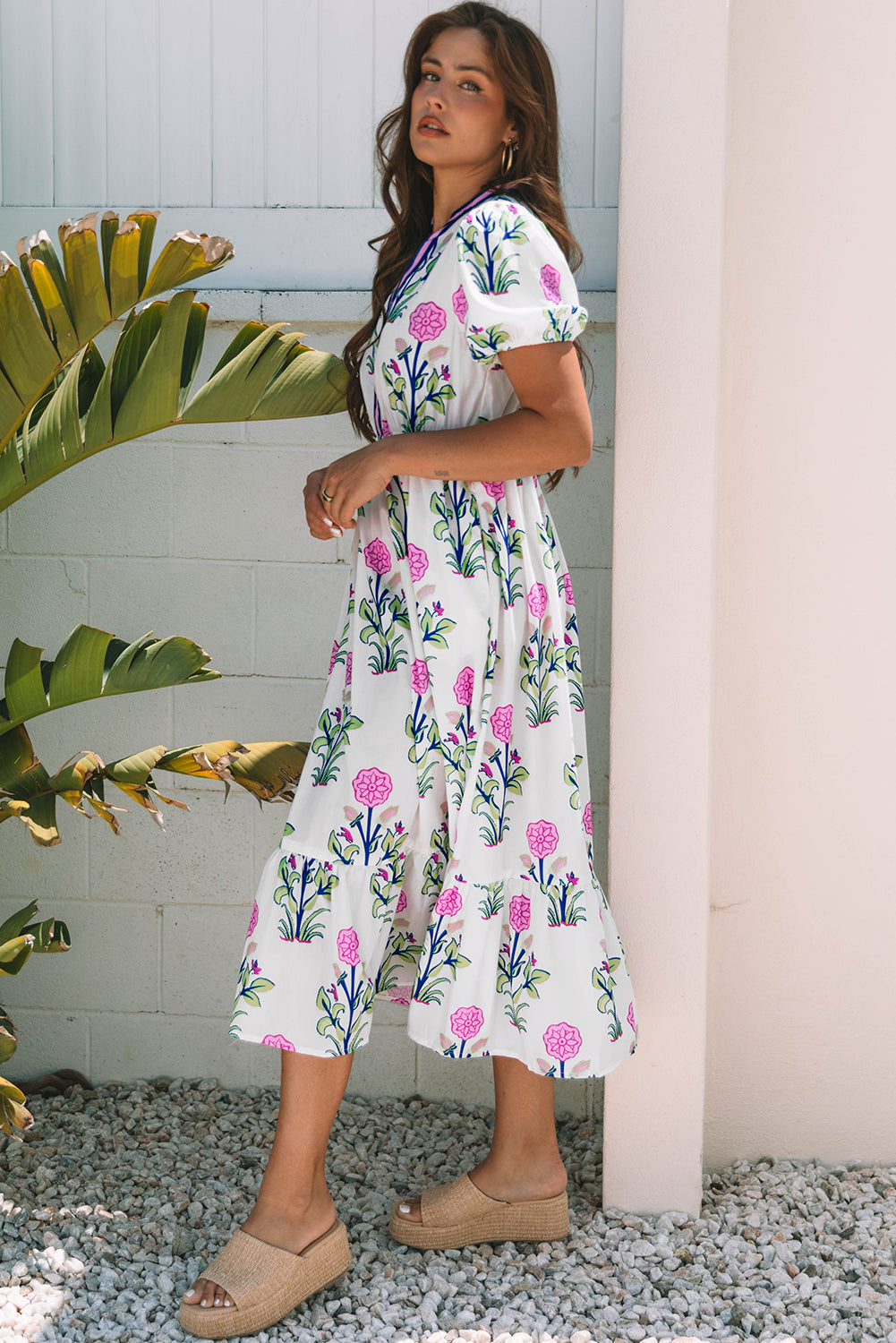 Sky-Blue Floral Maxi Dress