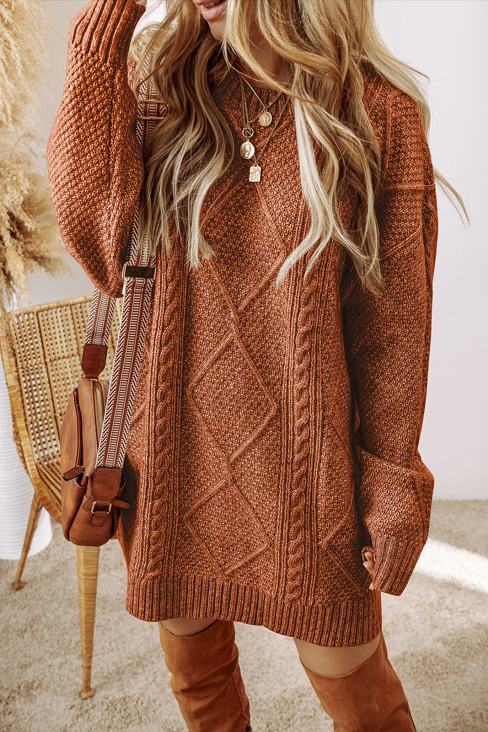 Cable-Knit, Loose Fit, Sweater Dress