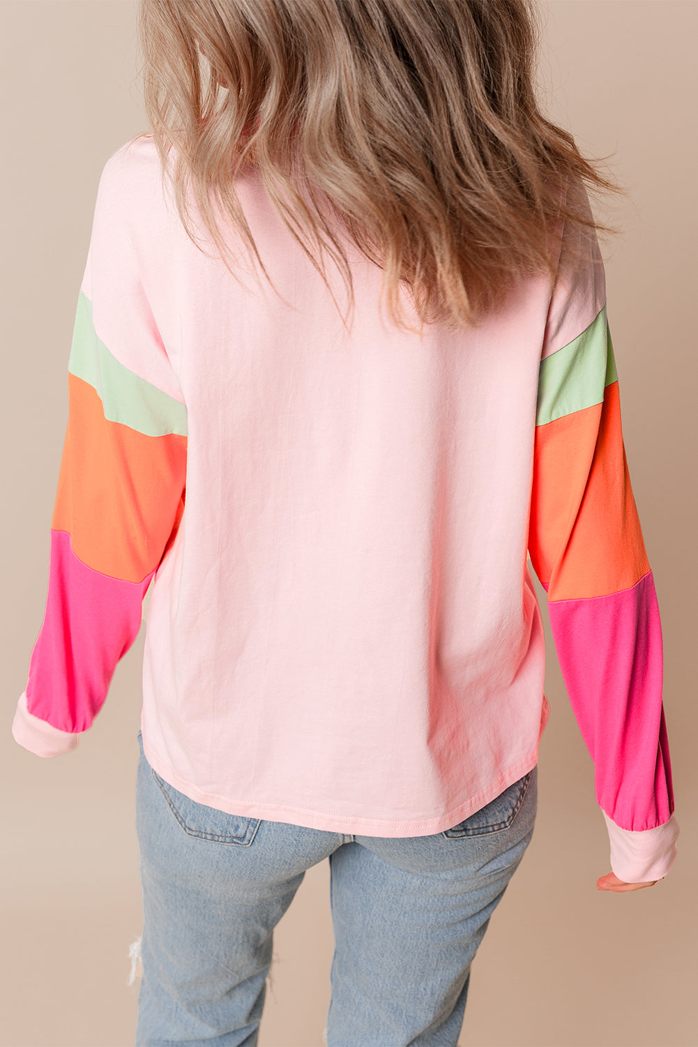 Long Sleeve, Loose-Fit Top - Patchwork Colorblock