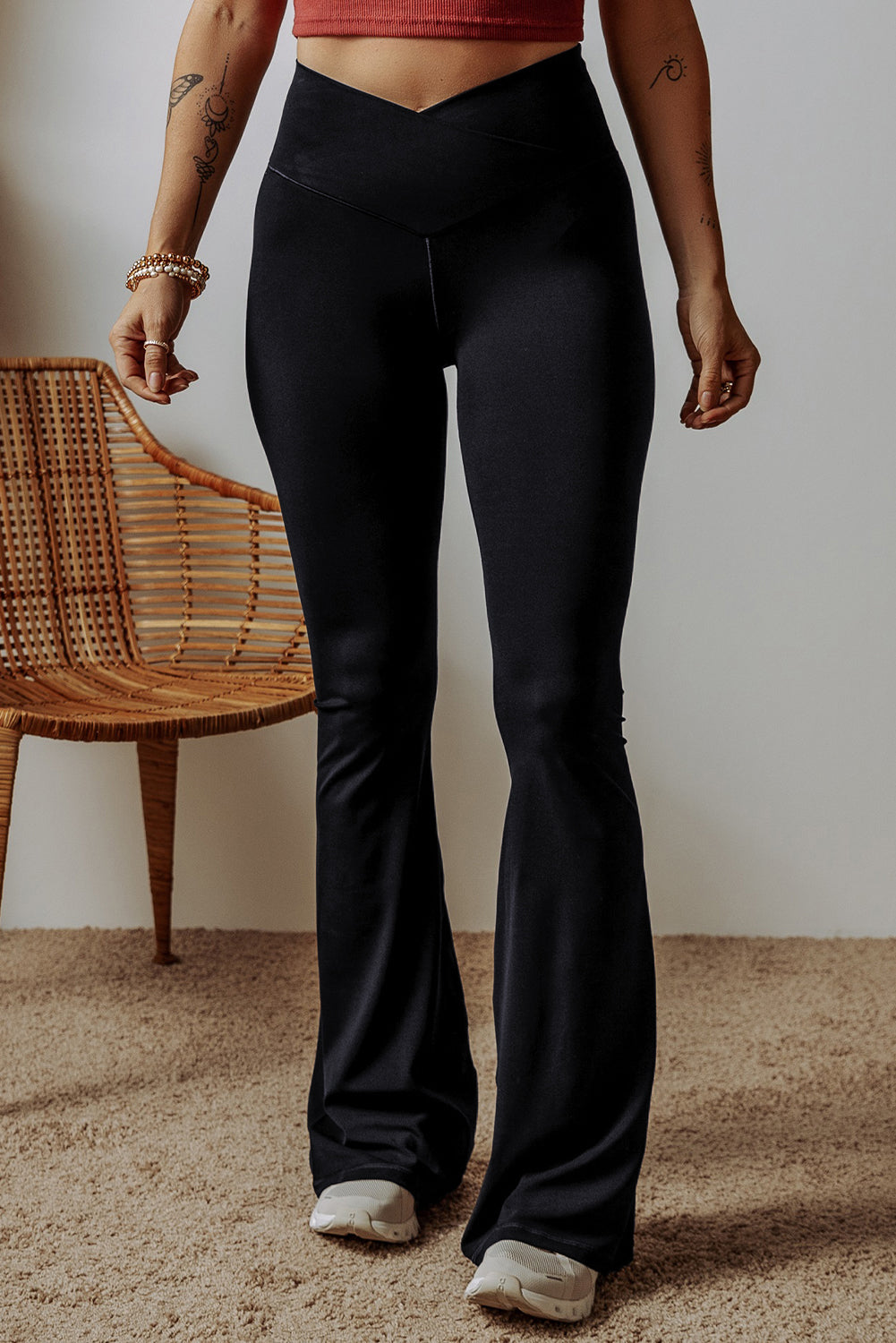 High, V Shape Waist Leggings - Flared Leg