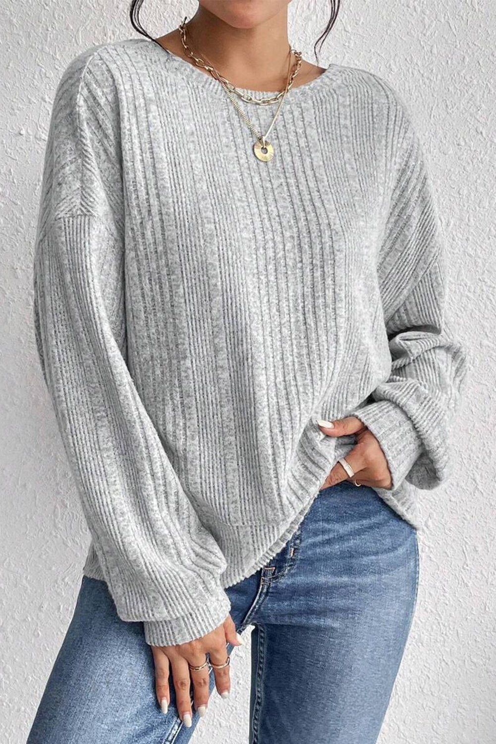 Light Grey, Crossover, Backless Long Sleeve Top