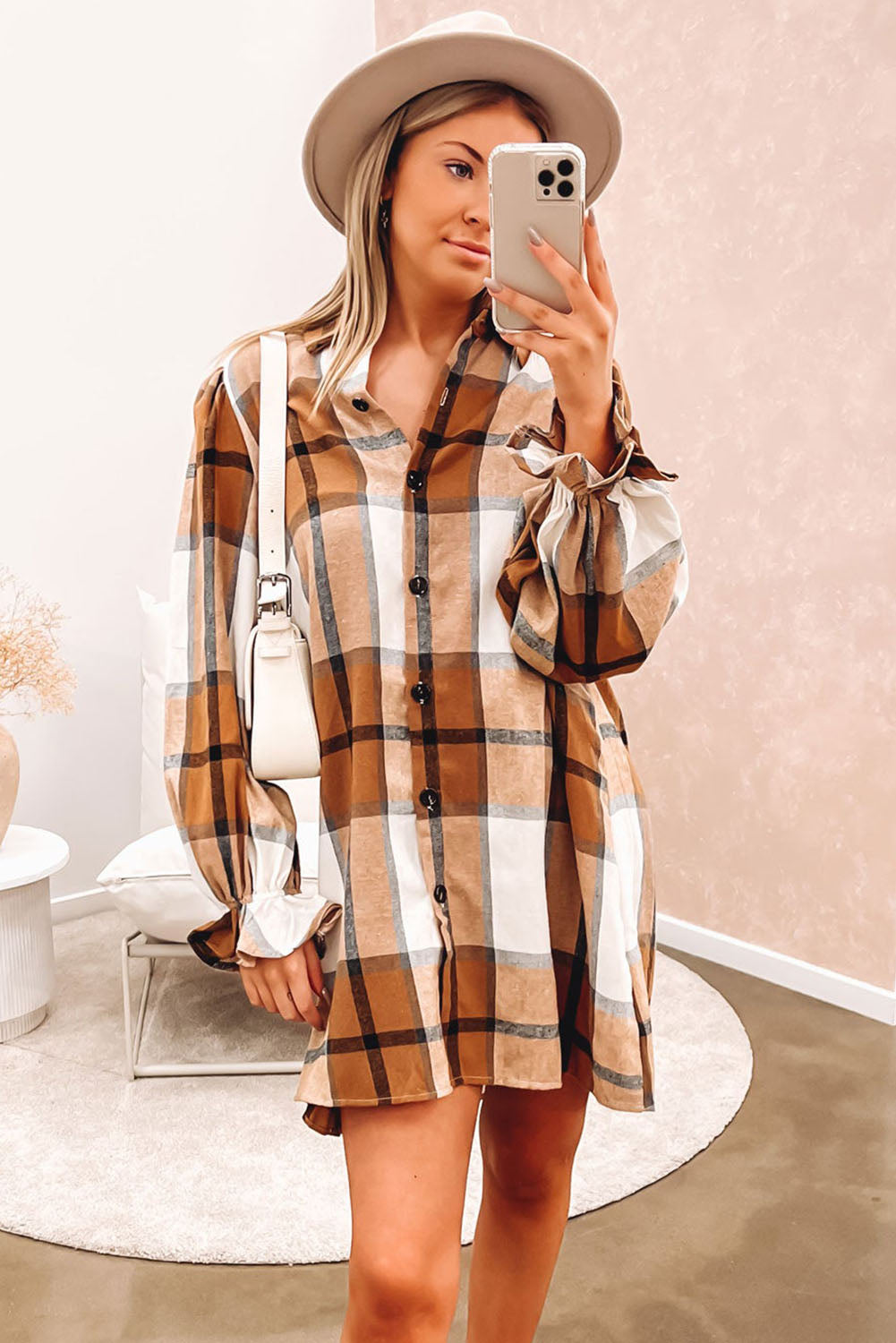 Plaid Long Sleeve Shirt Dress