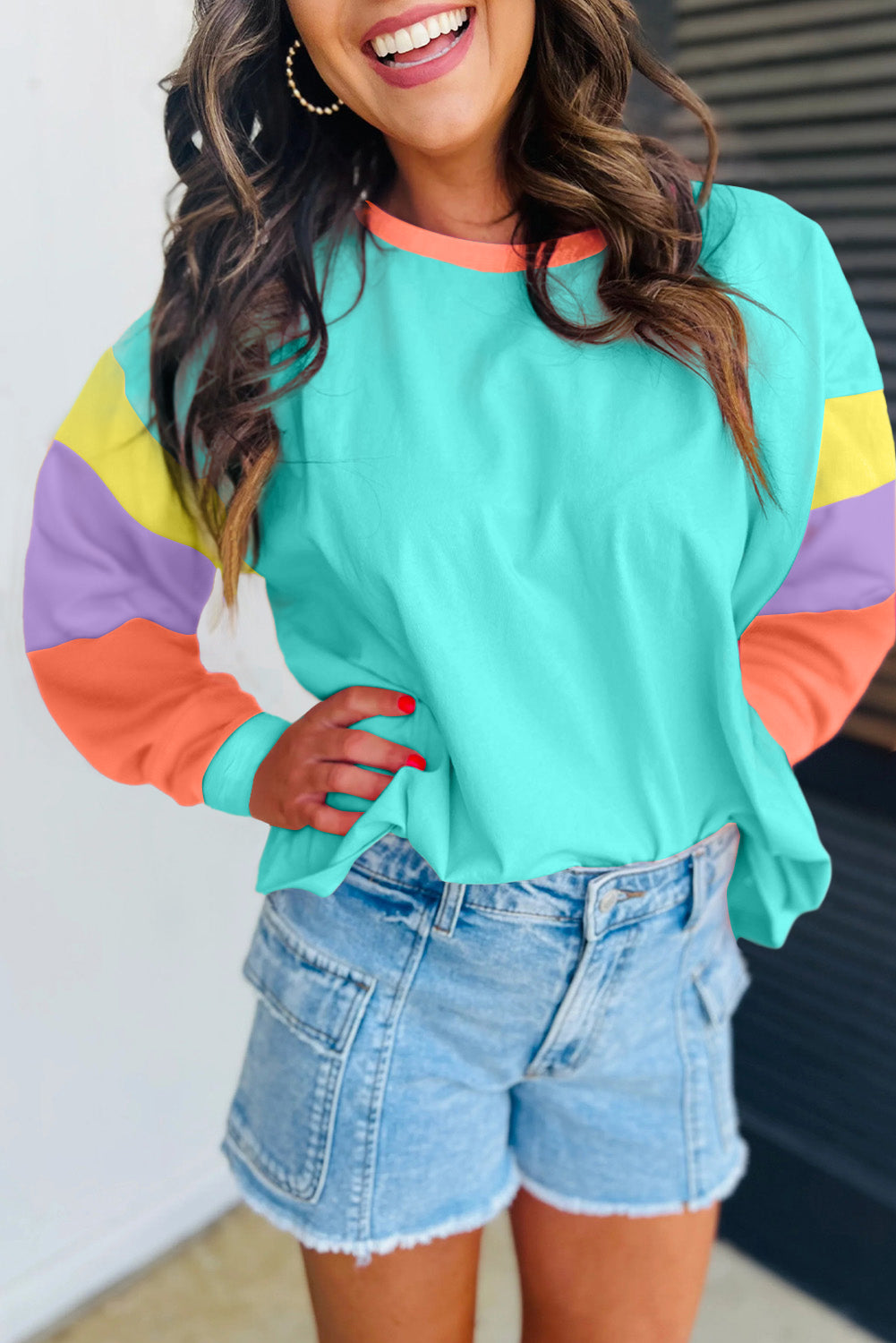 Long Sleeve, Loose-Fit Top - Patchwork Colorblock