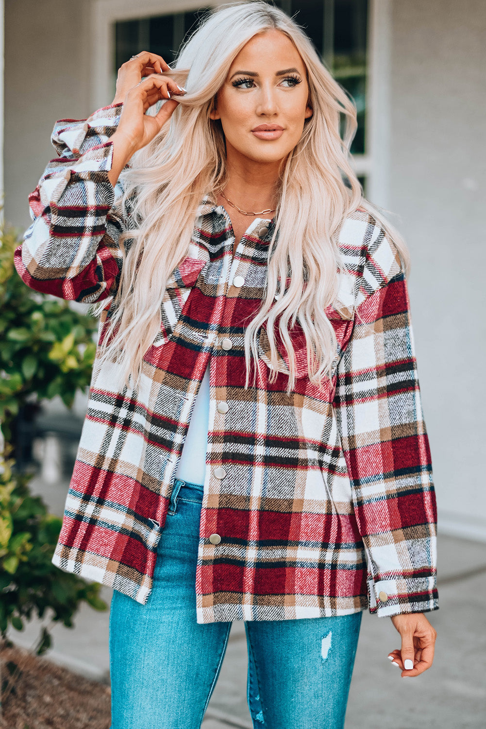 Plaid Print, Pocketed Shacket